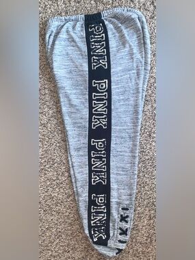 PINK Victoria's Secret Bling Gray Jogger Pants with Black Side Logo Tape